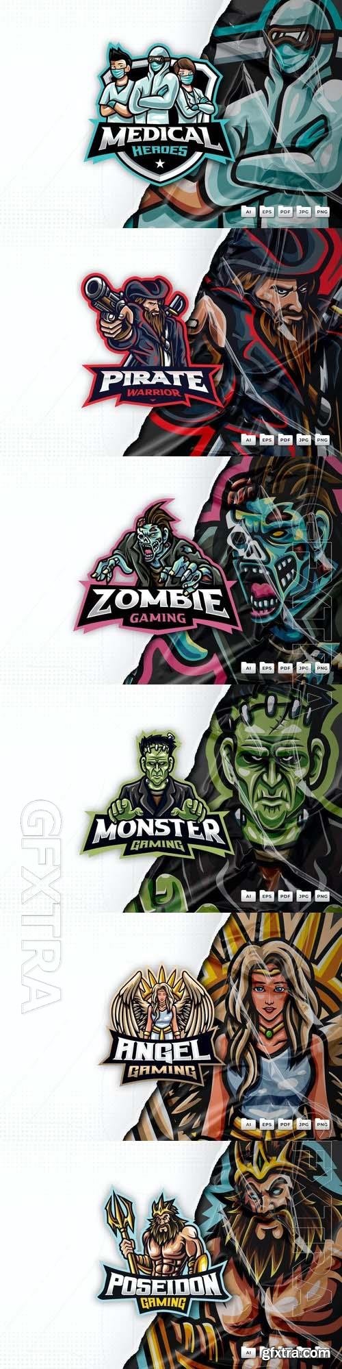 Zombie, poseidon, pirates, medical, frankenstein, angel, mascot logo design 6xEPS
