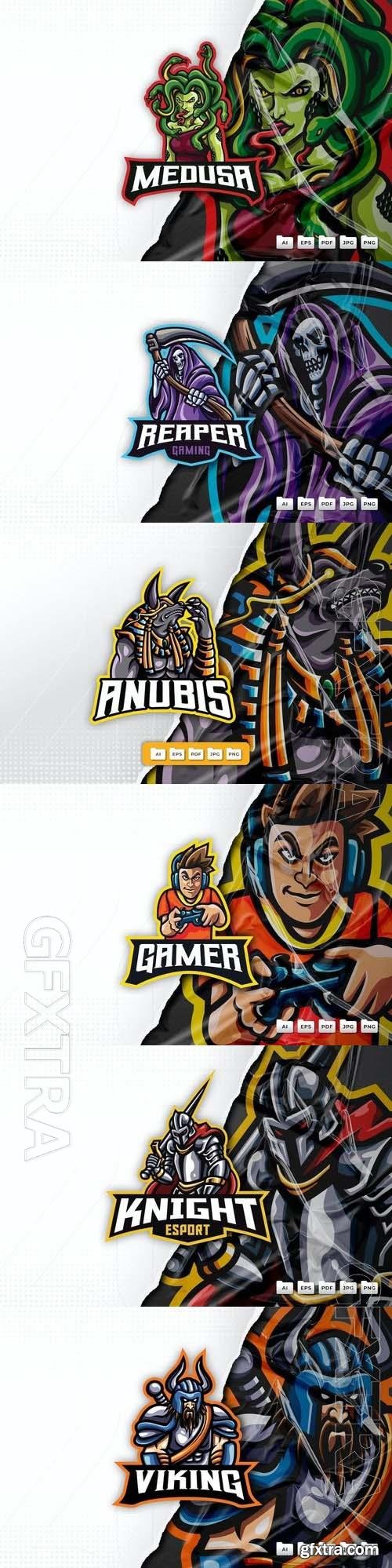 Viking, medusa, knight, grim reaper gamer, anubis, mascot logo design 6xEPS