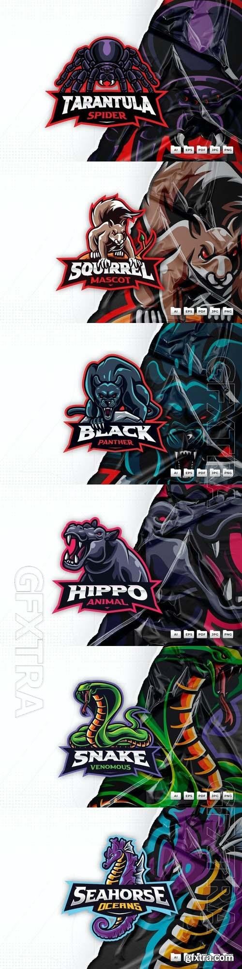 Tarantula, squirrel, snake, seahorse, hippo, panther, mascot logo design 6xEPS