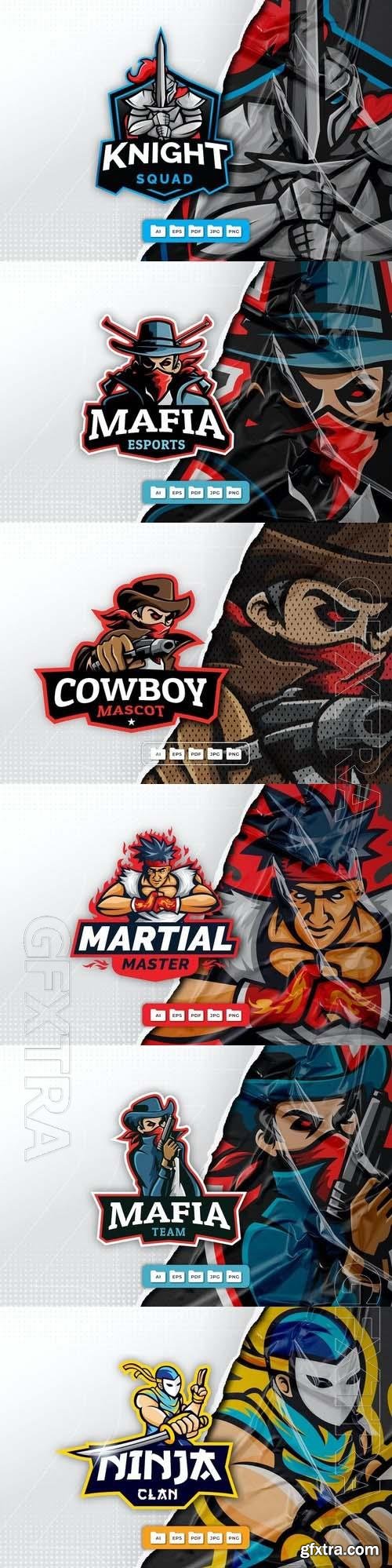 Ninja, martial, mafia, knight, cowboy, mascot logo design 6xEPS