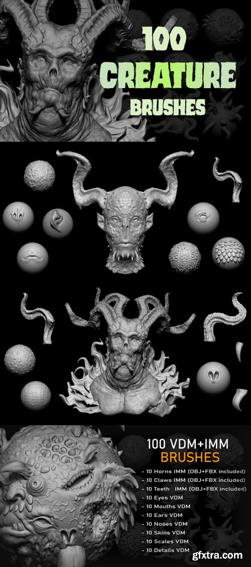 Artstation Zbrush + Blender 100 Creature Brush Mega Pack » GFxtra