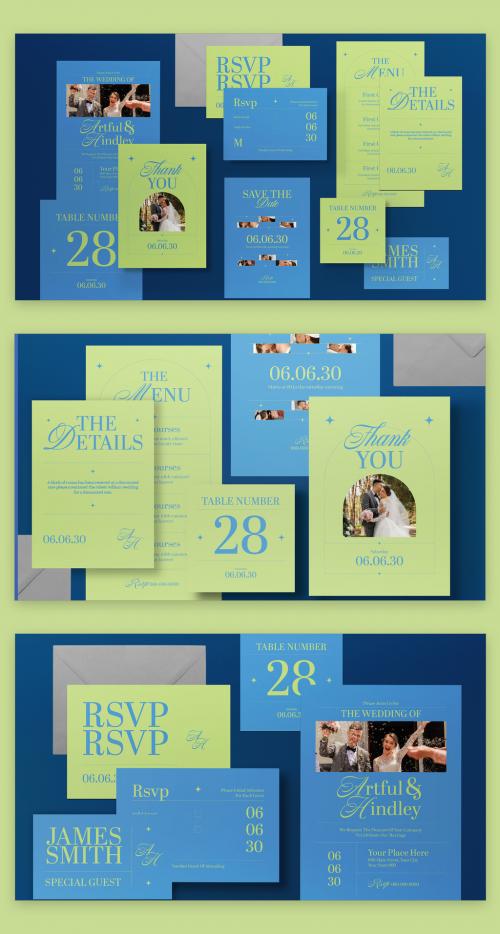 Blue Luxury Wedding Invitation Set 582992047