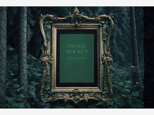 Elegant Frame Mockup in a Forest Enviroment Generative AI 584334062