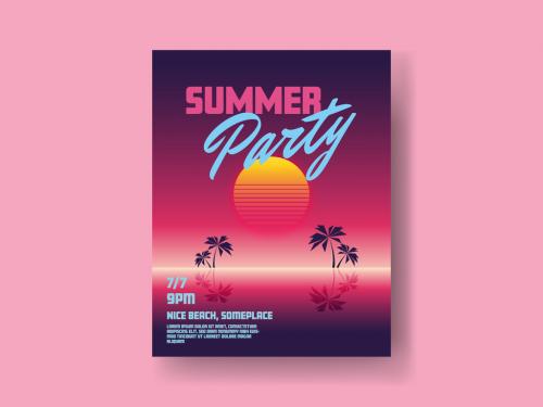 Modern 80s Retro Summer Party Poster Template 585751985