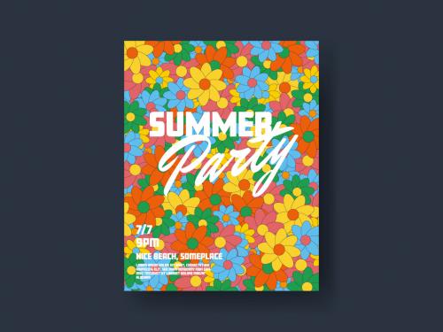 Summer Party Flower Poster Template 585752380