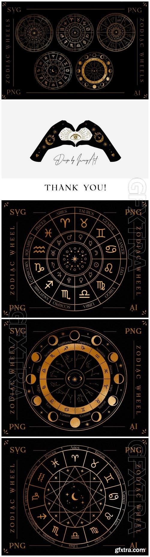 5 Gold Zodiac Wheels