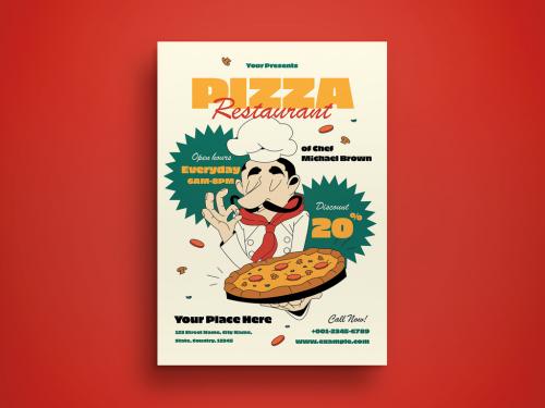 Cream Mid Century Pizza Restaurant Flyer Layout 580581073