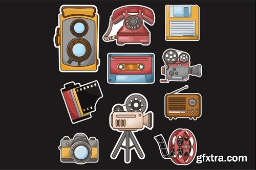Retro Items Cute Sticker Set 9QKT68F Retro Items Cute Sticker Set 9QKT68F