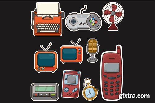 Retro Items Cute Sticker Set 9QKT68F Retro Items Cute Sticker Set 9QKT68F