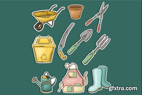 Gardening Tools Cute Sticker Set 7WMQ37J Gardening Tools Cute Sticker Set 7WMQ37J