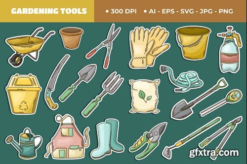 Gardening Tools Cute Sticker Set 7WMQ37J Gardening Tools Cute Sticker Set 7WMQ37J