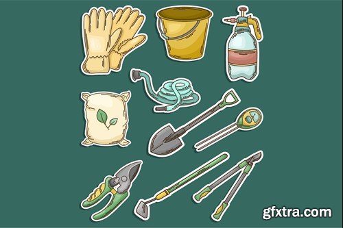 Gardening Tools Cute Sticker Set 7WMQ37J Gardening Tools Cute Sticker Set 7WMQ37J