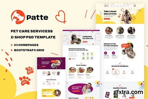 Patte | Pet Care Services PSD Template CQLVJA8 Patte | Pet Care Services PSD Template CQLVJA8