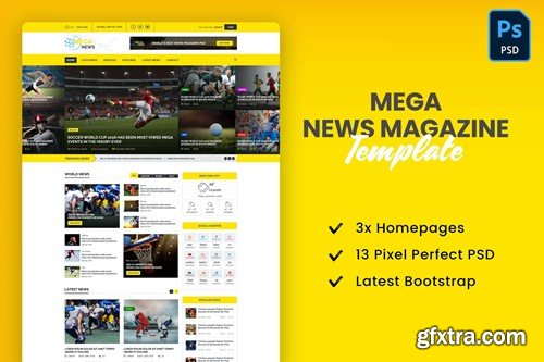 Mega News Magazine PSD Template C83C9BX Mega News Magazine PSD Template C83C9BX