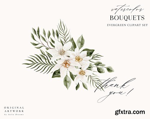 Evergreen Forest Watercolor Bouquets Flowers ERFDLPB Evergreen Forest Watercolor Bouquets Flowers ERFDLPB