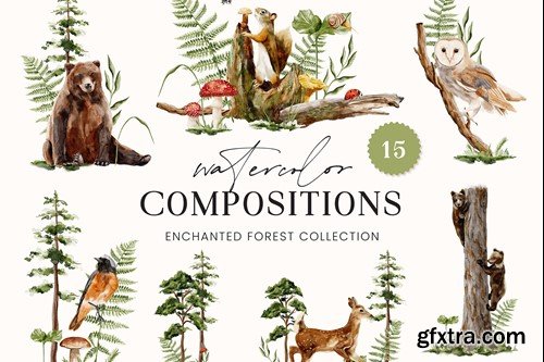Enchanted Forest Watercolor Compositions Animals LYEB3QS Enchanted Forest Watercolor Compositions Animals LYEB3QS