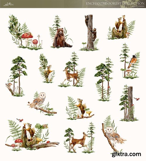 Enchanted Forest Watercolor Compositions Animals LYEB3QS Enchanted Forest Watercolor Compositions Animals LYEB3QS