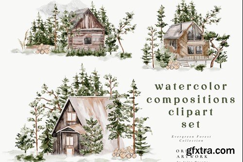 Evergreen Watercolor Forest House EW8ADXW Evergreen Watercolor Forest House EW8ADXW