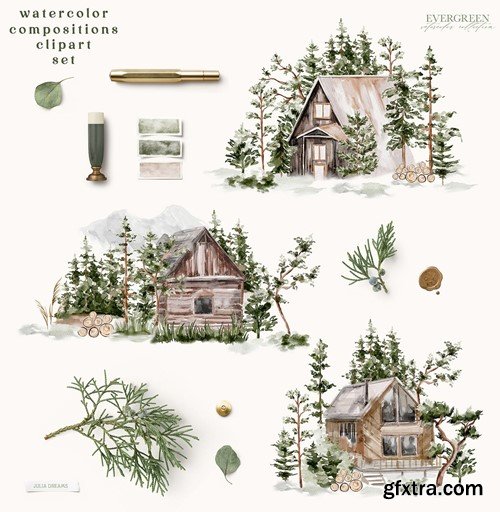 Evergreen Watercolor Forest House EW8ADXW Evergreen Watercolor Forest House EW8ADXW