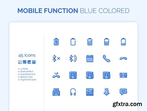 180 Mobile Functions Icons Blue Colored Ui8.net