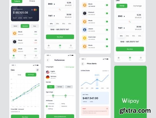 Wiipay - Crypto Blockchain Exchange Wallet Mobile App UI UX Design UI Kit Ui8.net