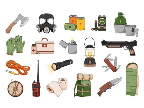 Preppers Preparedness Survival Illustrations Set 575920445