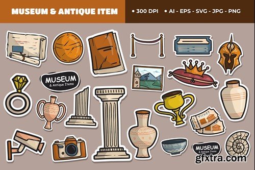Museum and Antique Objects Cute Sticker Set ZH77PVB