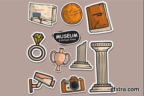 Museum and Antique Objects Cute Sticker Set ZH77PVB