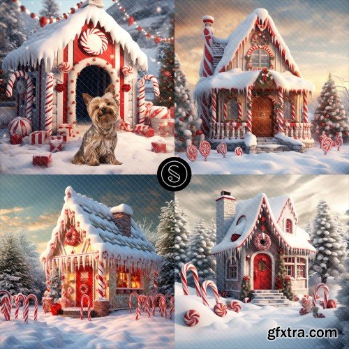Christmas Candy House Digital Backdrops