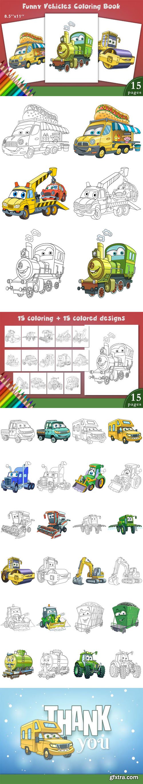 Funny Vehicles Coloring Book Bundle for Kids