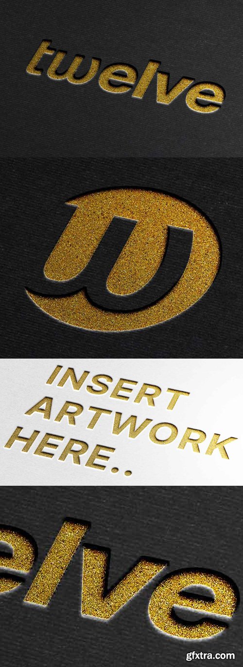 Glitter Gold Logo on Black Sheet - PSD Mockup Template