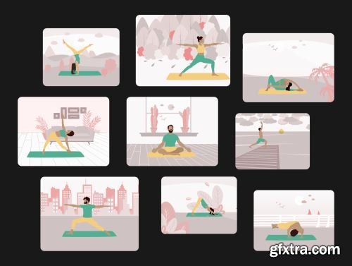 Yoga & Workout Vector Illustrations - 2 Color Styles Ui8.net