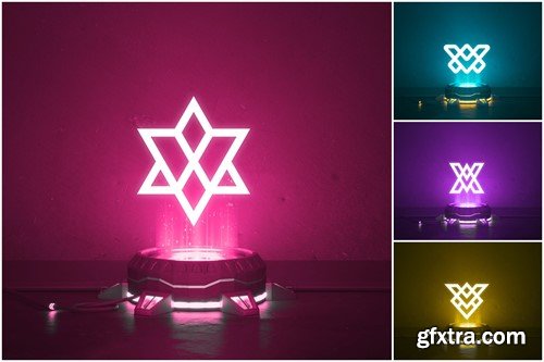 Futuristic Logo Mockups Set on Holographic podium 3CQWUEM Futuristic Logo Mockups Set on Holographic podium 3CQWUEM