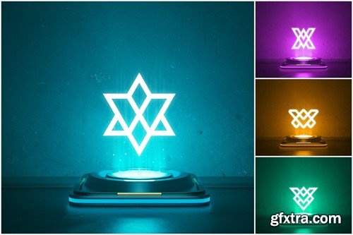Futuristic Logo Mockups Set on Holographic podium 3CQWUEM Futuristic Logo Mockups Set on Holographic podium 3CQWUEM