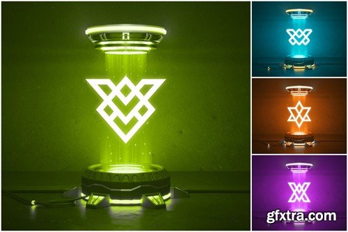 Futuristic Logo Mockups Set on Holographic podium 3CQWUEM Futuristic Logo Mockups Set on Holographic podium 3CQWUEM