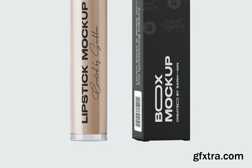 Lipstick Tube with Box Mockup NN8FENE Lipstick Tube with Box Mockup NN8FENE