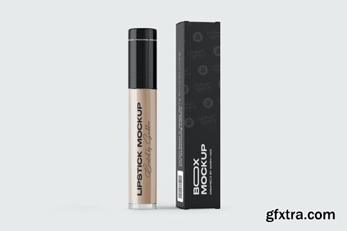 Lipstick Tube with Box Mockup NN8FENE Lipstick Tube with Box Mockup NN8FENE