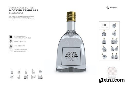 Curved Glass Bottle Mockup Set PV6EW3V Curved Glass Bottle Mockup Set PV6EW3V