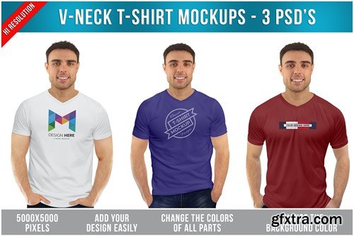 V-Neck T-Shirt Mockups YRQBPQV