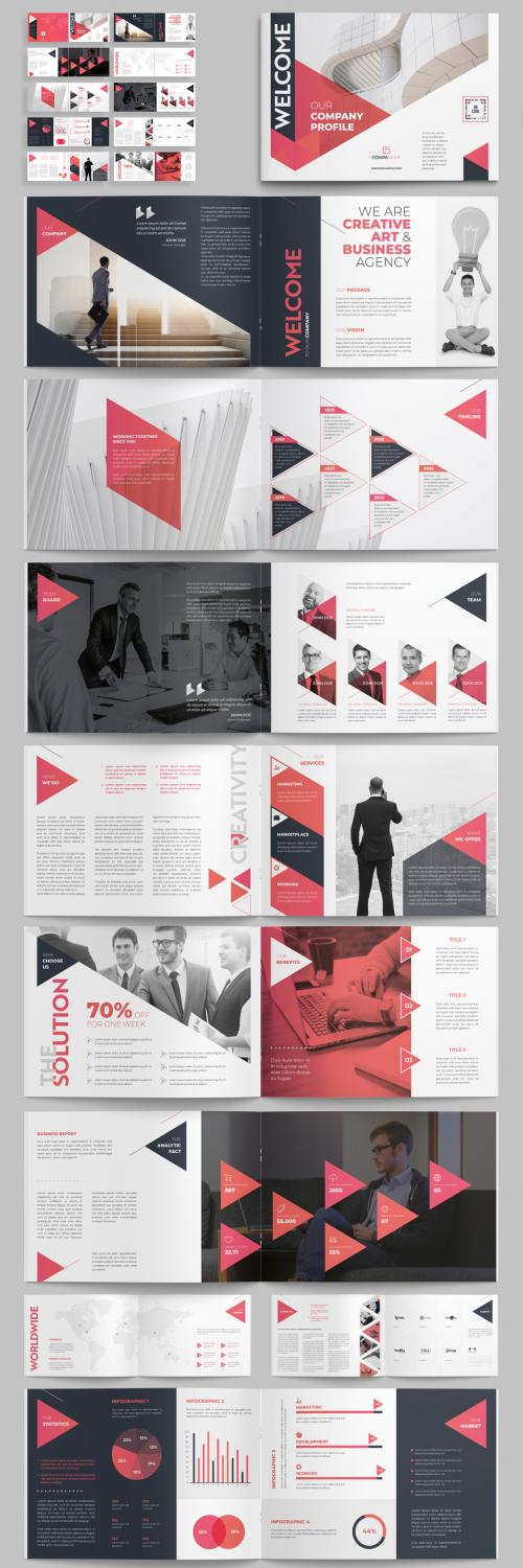 Company Profile Landscape Brochure Layout with Pink Accents 637365066