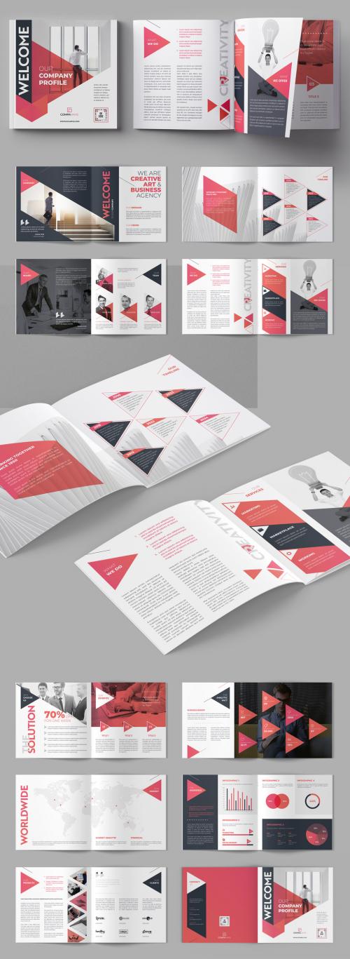 Company Profile Square Brochure Layout with Pink Accents 637365315