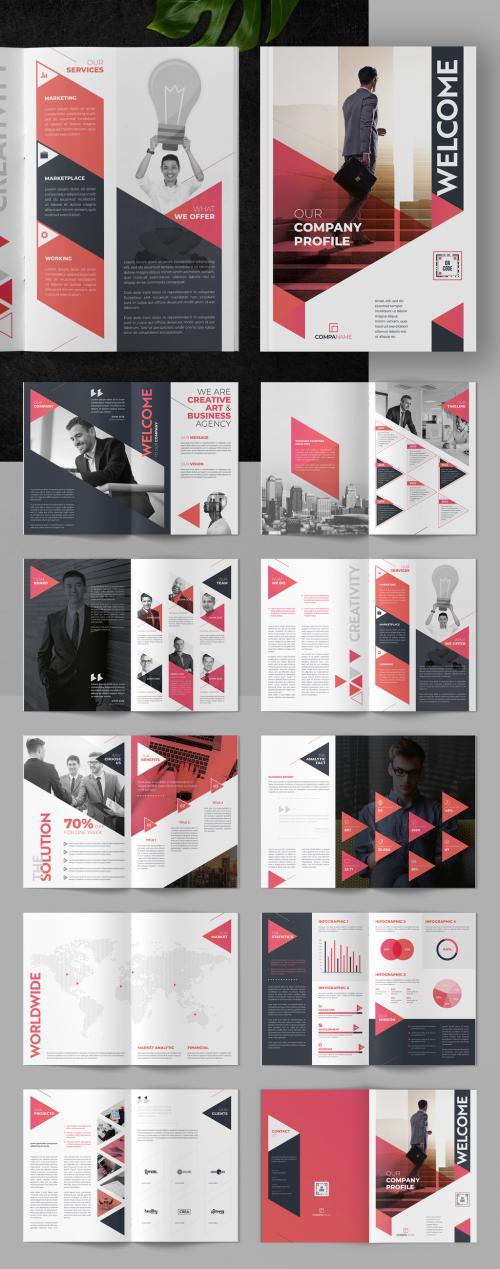 Company Profile Brochure Layout with Pink Accents 637364145