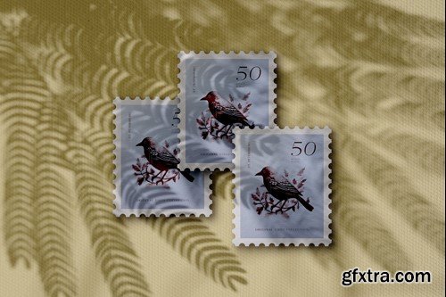 Scene of three postage stamps mockup 2YTTM4U Scene of three postage stamps mockup 2YTTM4U