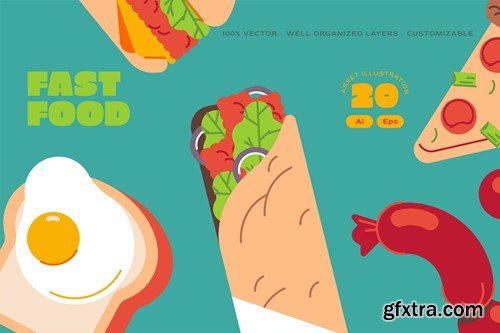 Purple Flat Design Fast Food Illustration Set YRQYT5R Purple Flat Design Fast Food Illustration Set YRQYT5R