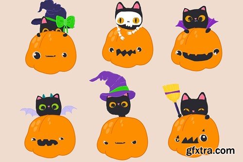 Vector Cartoon Set with Funny Cats wearing Hallowe JWNHTUM Vector Cartoon Set with Funny Cats wearing Hallowe JWNHTUM