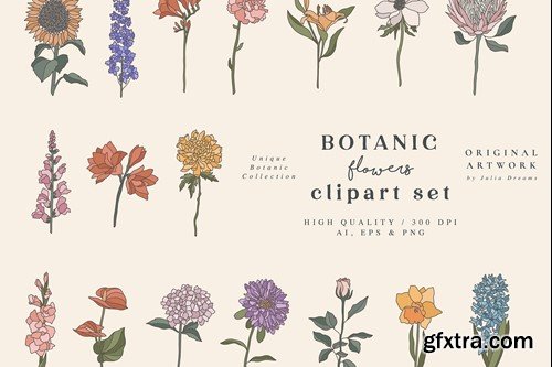 Botanical Garden Flowers Floral Set T7W7K4U Botanical Garden Flowers Floral Set T7W7K4U