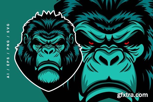 Green Angry Gorilla Head Illustration JET7T8N Green Angry Gorilla Head Illustration JET7T8N