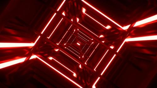 Videohive - Glowing Red Light Metal Frame Tunnel Vj Loop - 47632372 - 47632372