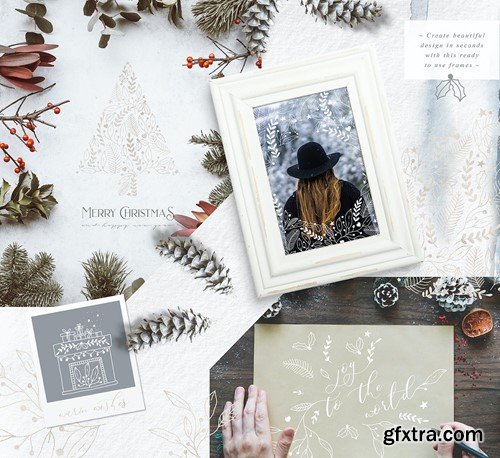 Holiday Season Winter Line Art Christmas Set VU7KKA9 Holiday Season Winter Line Art Christmas Set VU7KKA9