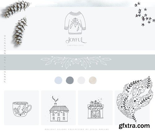 Holiday Season Winter Line Art Christmas Set VU7KKA9 Holiday Season Winter Line Art Christmas Set VU7KKA9